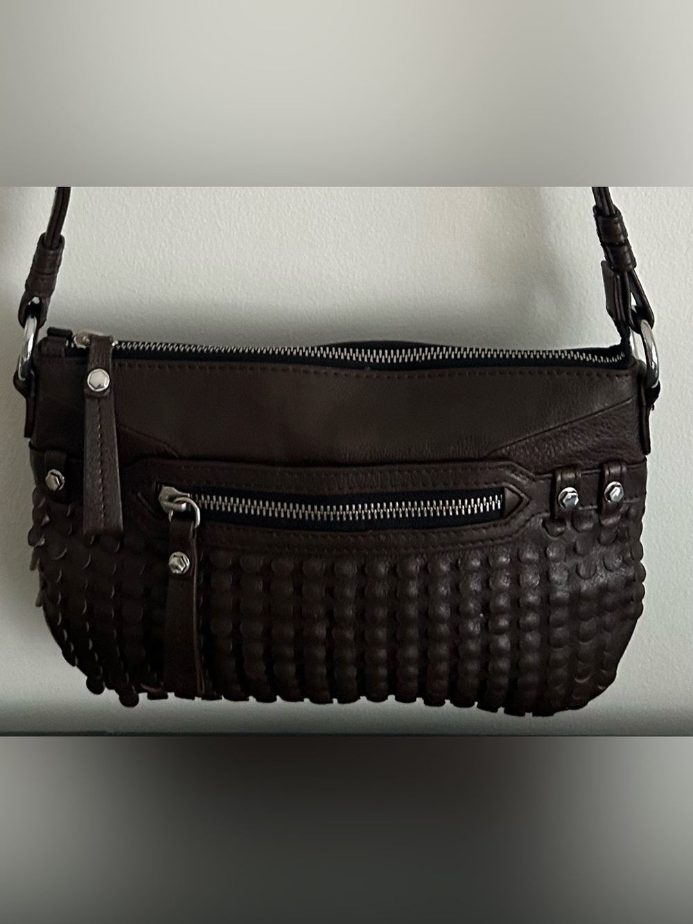 Oryany Brown Woven Leather Crossbody Shoulder Bag Silver Hardware - Picture 6 of 12